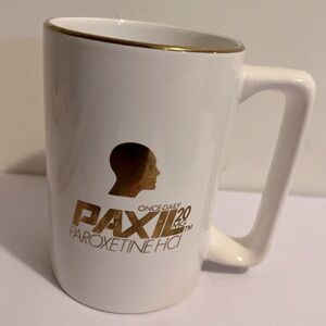 Paxil Paroxetine HCl Tall Mug Pharmaceutical Rep Give-away. Gold trim. Vintage